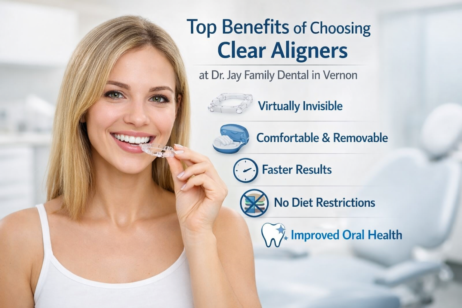 Featured image for “Top Benefits of Choosing Clear Aligners at Dr. Jay Family Dental in Vernon”
